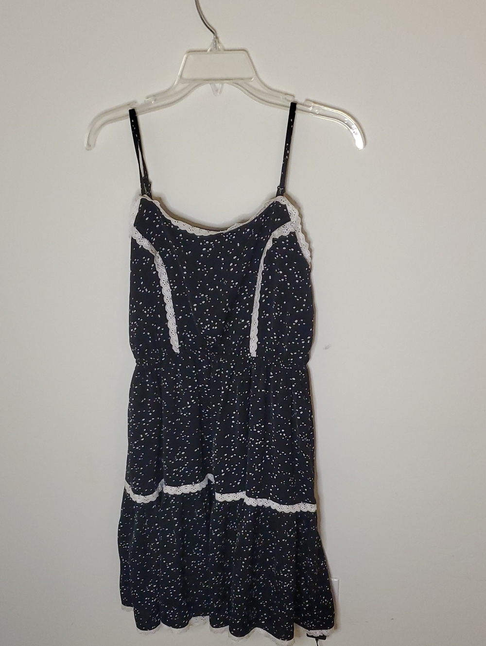 Navy Spotted Lace-Trim Mini Dress